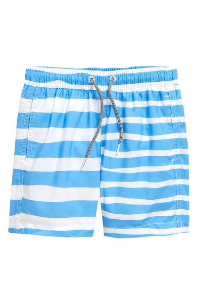 Shop Boardies Kids' Stripe Swim Trunks In Blue/ White