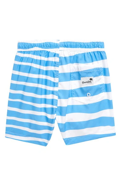 Shop Boardies Kids' Stripe Swim Trunks In Blue/ White