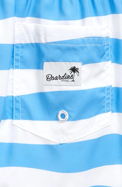 Shop Boardies Kids' Stripe Swim Trunks In Blue/ White