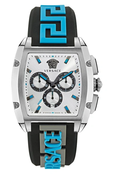 Shop Versace Dominus Chronograph Silicone Strap Watch, 42mm In Stainless Steel