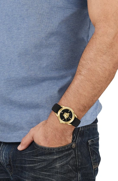 Shop Versace V-code Leather Strap Watch, 43mm In Ip Yellow Gold