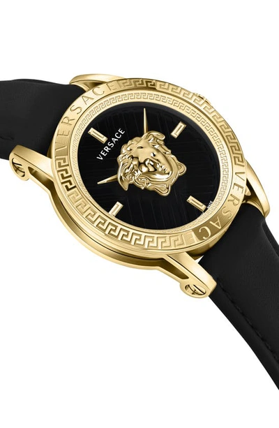 Shop Versace V-code Leather Strap Watch, 43mm In Ip Yellow Gold