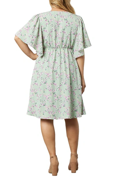 Shop Kiyonna Florence Flutter Sleeve Dress In Sage Trellis Print