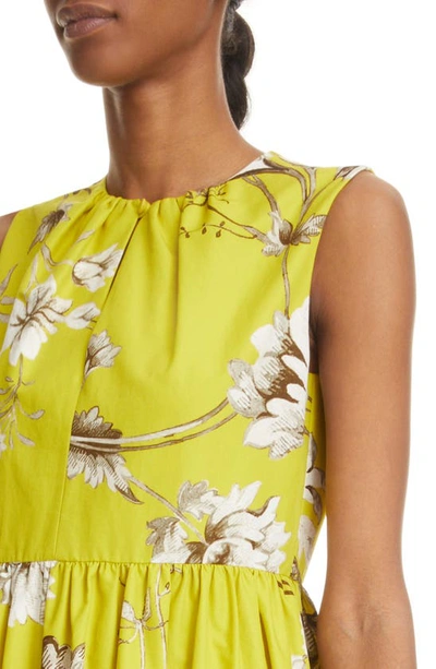 Shop Erdem Eleonore Floral Print Tiered Midi Dress In Chartreuse/ Ecru