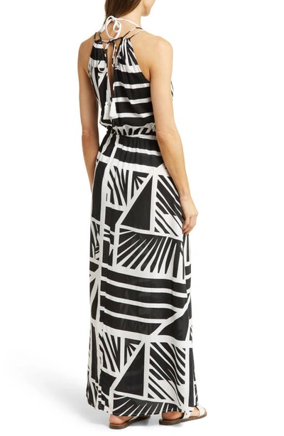 Elan V Neck Maxi Dress In Black Barbados Print