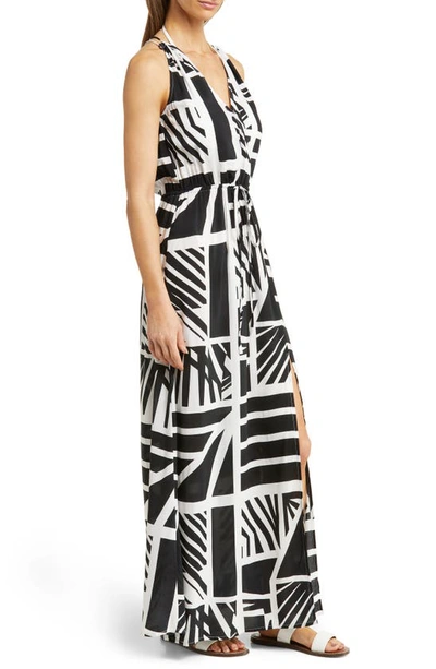 Elan V Neck Maxi Dress In Black Barbados Print