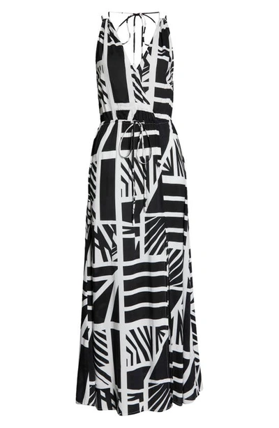 Elan V Neck Maxi Dress In Black Barbados Print