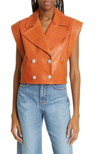 Shop Veronica Beard Rixey Leather Vest In Dark Papaya