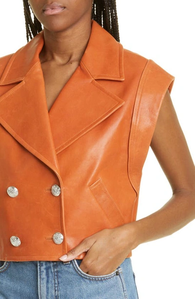 Shop Veronica Beard Rixey Leather Vest In Dark Papaya