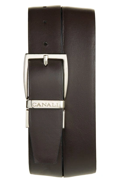 Shop Canali Reversible Leather Belt In Black