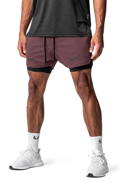Shop Asrv Treta-lite 2-in-1 Lined Shorts In Faded Plum/ Black