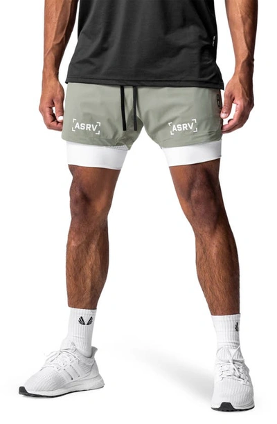 Shop Asrv Tetra-lite™ 5-inch 2-in-1 Lined Shorts In Sage/ White