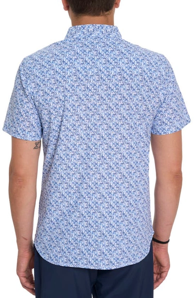 Shop Robert Graham Shields Twinkle Print Short Sleeve Stretch Knit Button-up Shirt In Blue Multi