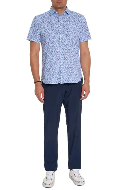Shop Robert Graham Shields Twinkle Print Short Sleeve Stretch Knit Button-up Shirt In Blue Multi