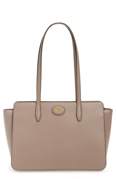 Shop Tory Burch Small Robinson Pebble Leather Tote In Gray Heron