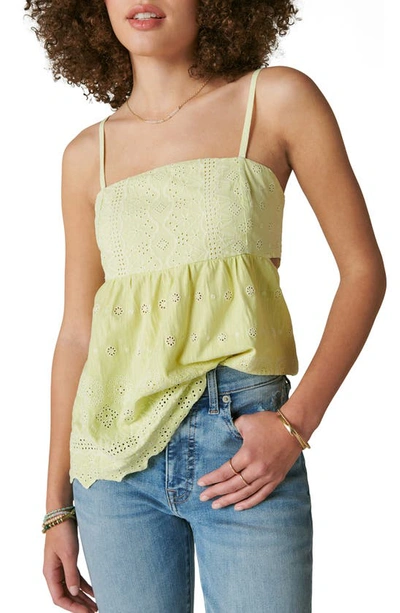Shop Lucky Brand Empire Sciffley Cotton Eylelet Tank In Pale Lime Yellow