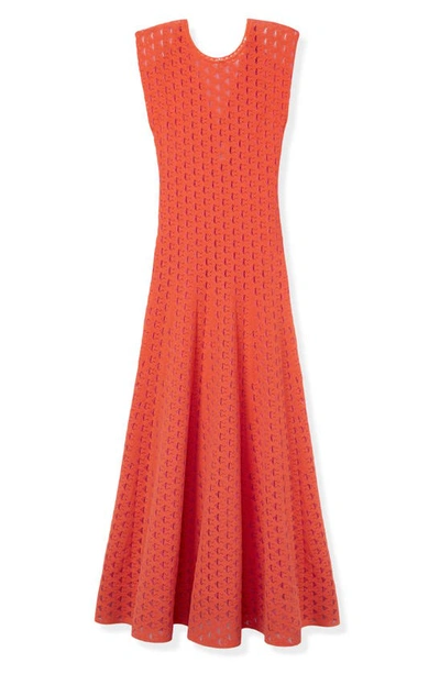 Shop St John Cap Sleeve Eyelet Knit Fit & Flare Gown In Orange/ Light Pink