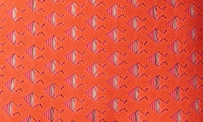 Shop St John Cap Sleeve Eyelet Knit Fit & Flare Gown In Orange/ Light Pink