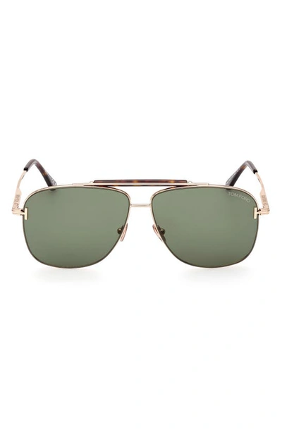 Shop Tom Ford Jaden 60mm Polarized Navigator Sunglasses In Shiny Rose Gold Havana / Green