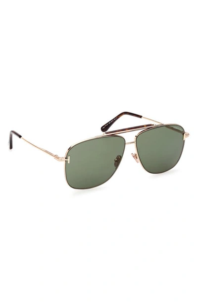 Shop Tom Ford Jaden 60mm Polarized Navigator Sunglasses In Shiny Rose Gold Havana / Green