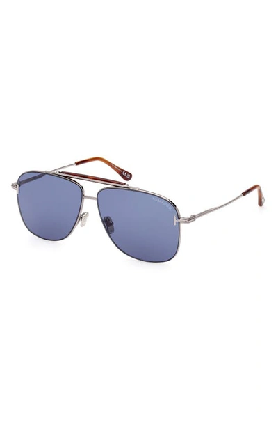 Shop Tom Ford Jaden 60mm Polarized Navigator Sunglasses In Shiny Light Ruthenium / Blue