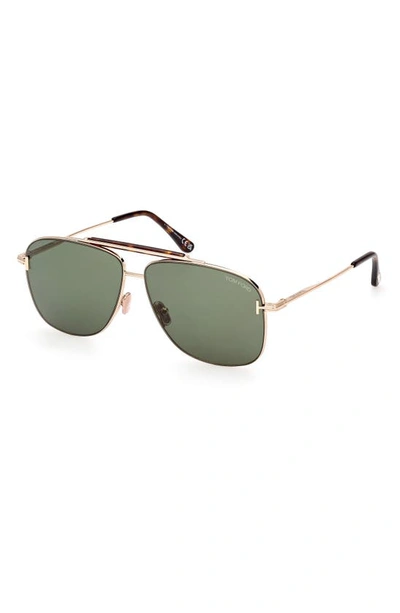 Shop Tom Ford Jaden 60mm Polarized Navigator Sunglasses In Shiny Rose Gold Havana / Green