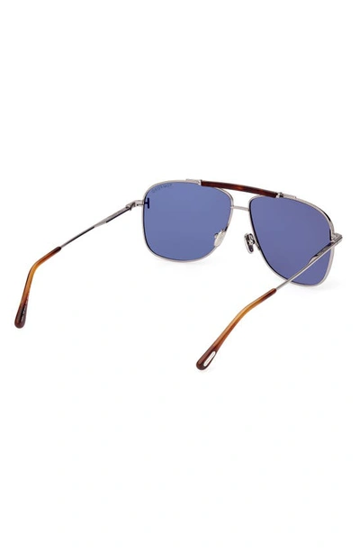 Shop Tom Ford Jaden 60mm Polarized Navigator Sunglasses In Shiny Light Ruthenium / Blue