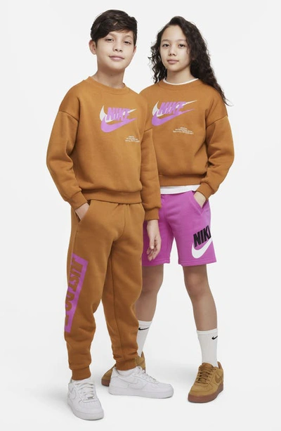 Shop Nike Kids' Sportswear Fleece Graphic Sweatshirt In Desert Ochre