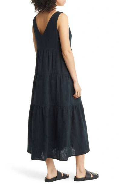 Shop Marine Layer Corinne Tiered Cotton Gauze Maxi Dress In Black