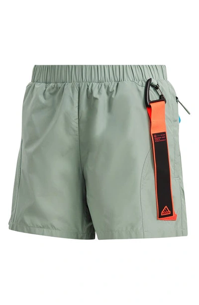 Shop Adidas Sportswear City Escape Recycled Polyester Shorts In Silver Green