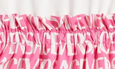Shop Versace Kids' Logo Print Cotton Dress In Bianco Rosa Crystal