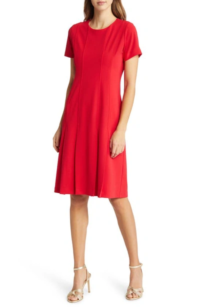 Shop Tahari Asl Fit & Flare Stretch Crepe Dress In Red