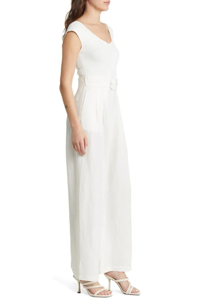 Shop Ted Baker Tabbia Mixed Media Wide Leg Jumpsuit In White