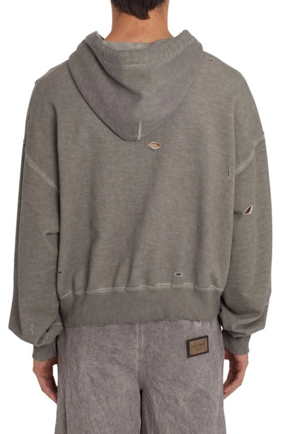 Shop Dolce & Gabbana Destroyed Logo Cotton Hoodie In Light Grey