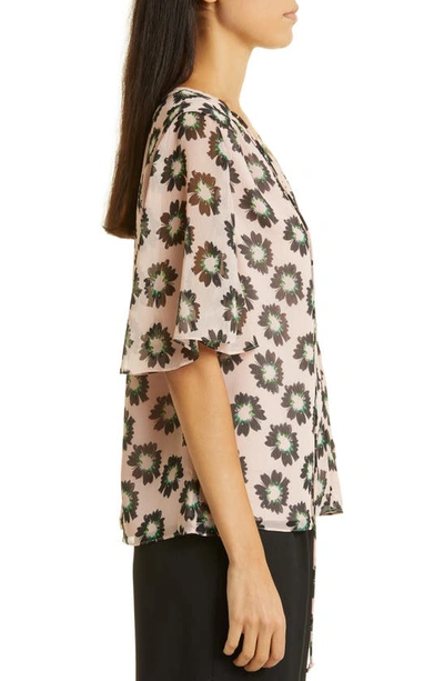 Shop Ted Baker Harlynn Floral Flutter Sleeve Chiffon Top In Pink