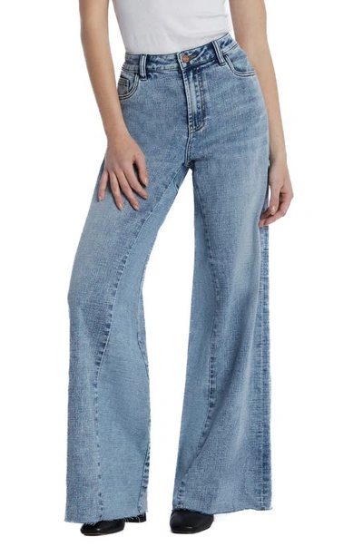 Shop Hint Of Blu Happy Dual Two-tone High Waist Wide Leg Jeans In Air Blue