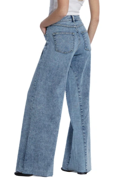 Shop Hint Of Blu Happy Dual Two-tone High Waist Wide Leg Jeans In Air Blue