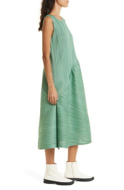 Issey Miyake Calla Pleated Midi Dress In 64-steel Green | ModeSens