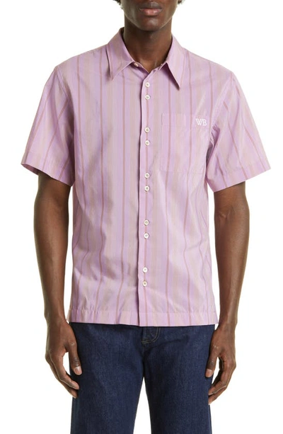 Shop Wales Bonner Rhythm Stripe Short Sleeve Button-up Shirt In Pink Stripe