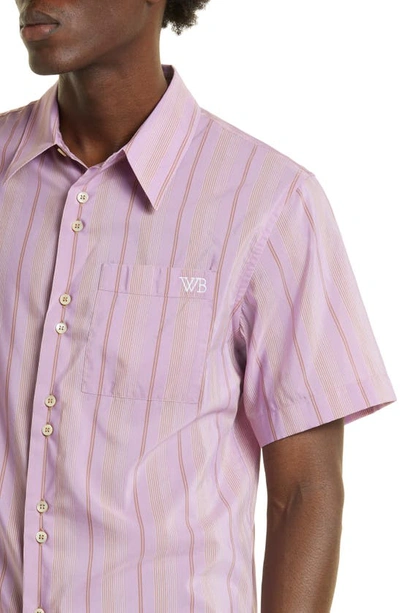 Shop Wales Bonner Rhythm Stripe Short Sleeve Button-up Shirt In Pink Stripe