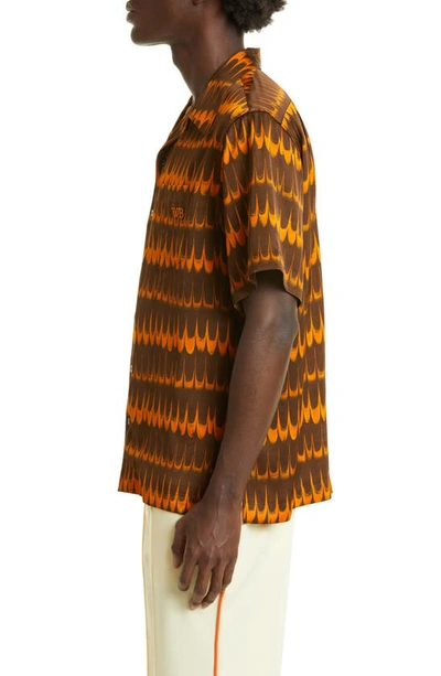 Shop Wales Bonner Rhythm Short Sleeve Button-up Camp Shirt In Brown/ Orange
