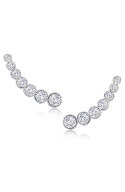 Cz By Kenneth Jay Lane Graduated Bezel Cz Crawler Earrings In Clear/silver