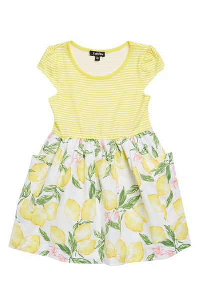 Shop Zunie Kids' Mixed Print Dress In Yellow White