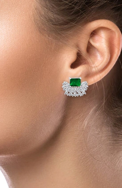 Cz By Kenneth Jay Lane Mixed Cz Crown Stud Earrings In Emerald/ Silver