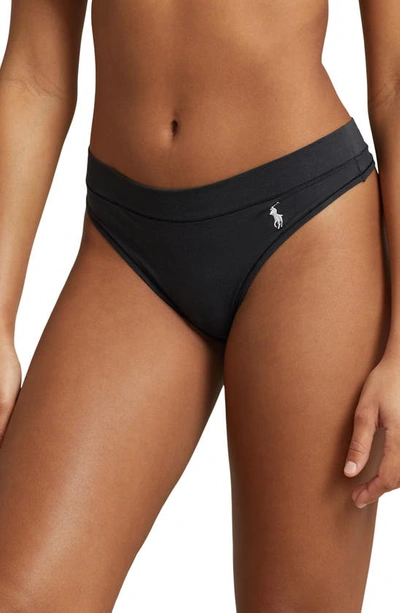 Shop Polo Ralph Lauren Stretch Cotton Thong In Onyx