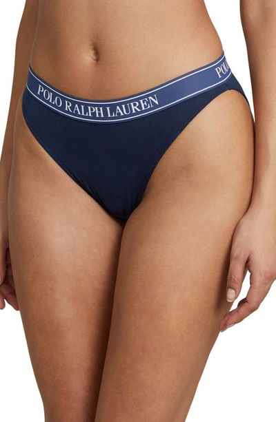 Shop Polo Ralph Lauren Cotton Blend Bikini In Navy