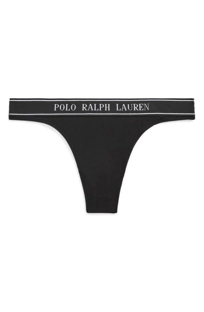 Shop Polo Ralph Lauren Mid Rise Cotton Blend Thong In Onyx