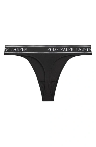 Shop Polo Ralph Lauren Mid Rise Cotton Blend Thong In Onyx