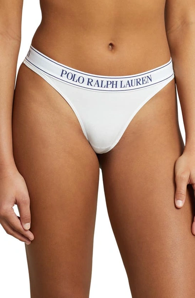 Shop Polo Ralph Lauren Mid Rise Cotton Blend Thong In White