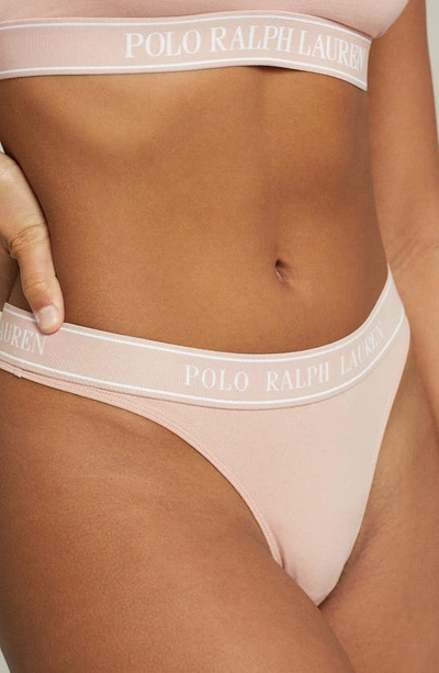 Shop Polo Ralph Lauren Mid Rise Cotton Blend Thong In Clay